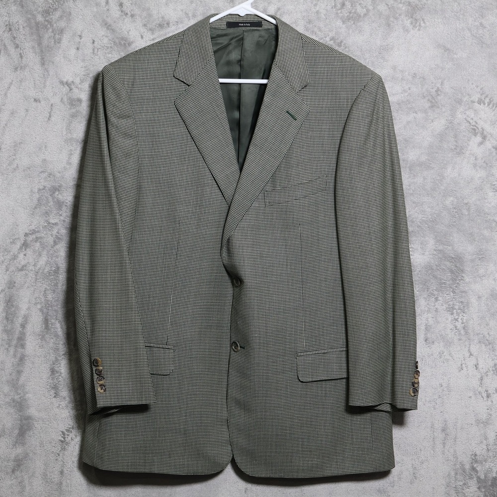 Ermenegildo Zegna Sport Coat Mens 46R Green Brown Houndstooth Two-Button Wool